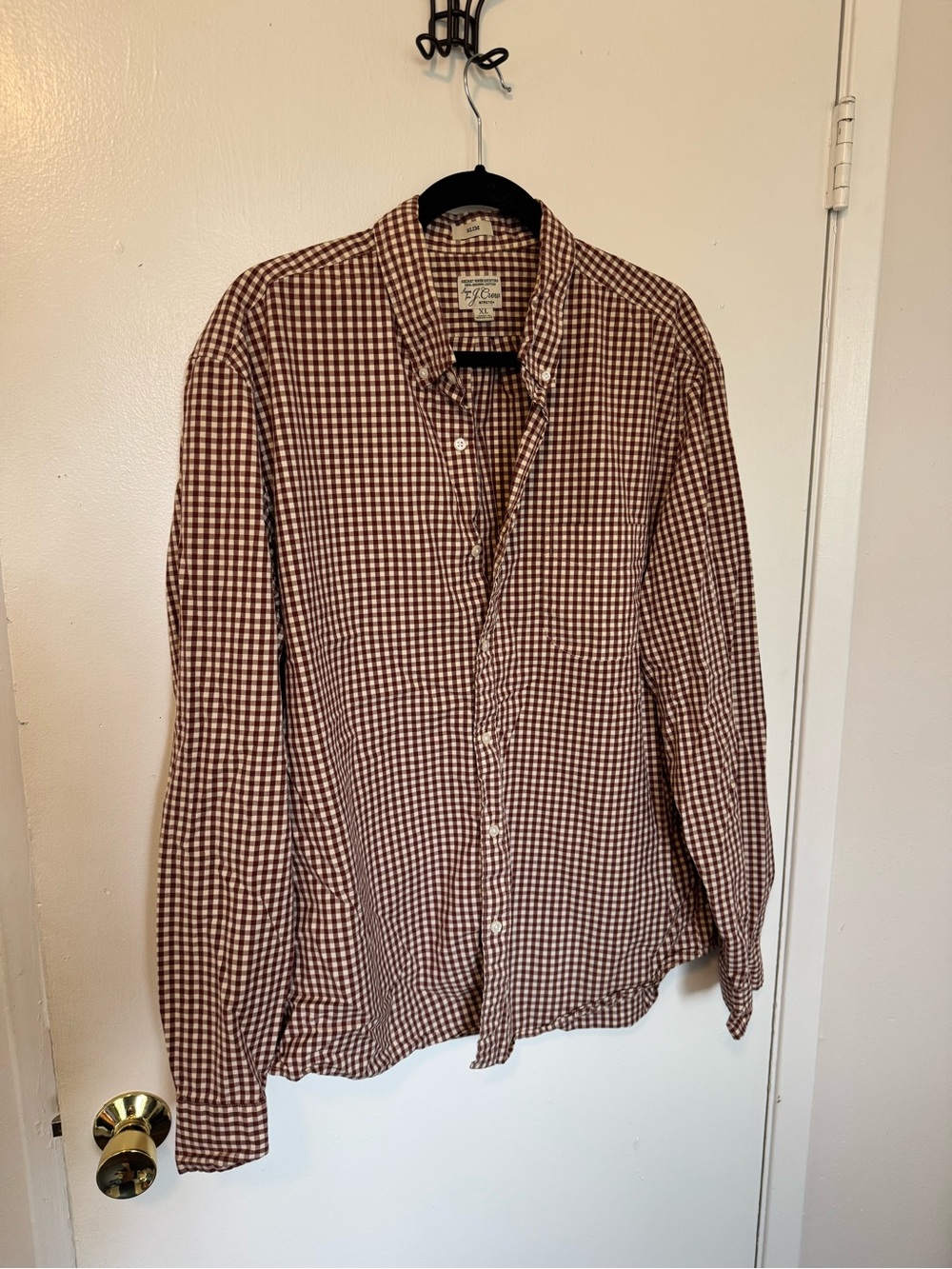 J Crew XL Classic Red / White Gingham Button-Down Shirt - Men